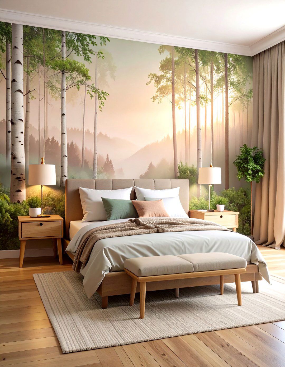 Tree Motif Mural or Wallpaper - 20 Forest Themed Bedroom Ideas