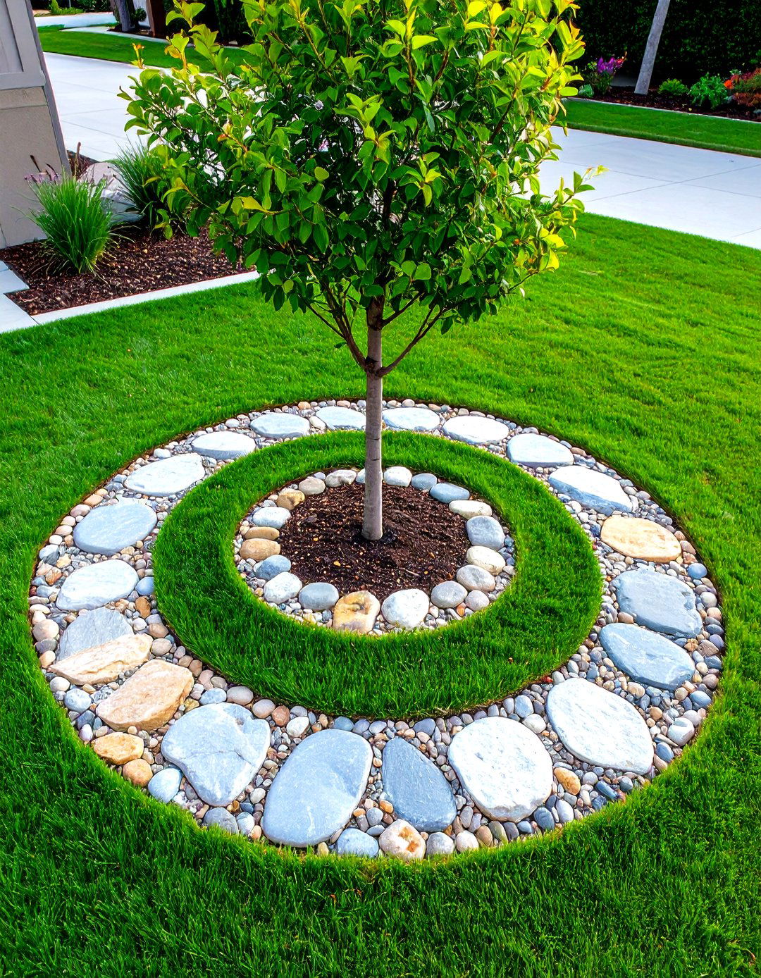 Tree Ring River Rock Edging Circle - 20 River Rock Edging Ideas