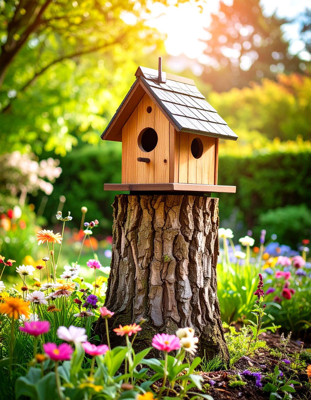 Tree Stump Birdhouse Post Installation - 20 Tree Stump Decorating Ideas