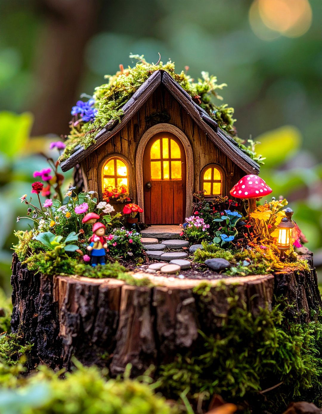 Tree Stump Fairy Garden Paradise - 20 Tree Stump Decorating Ideas