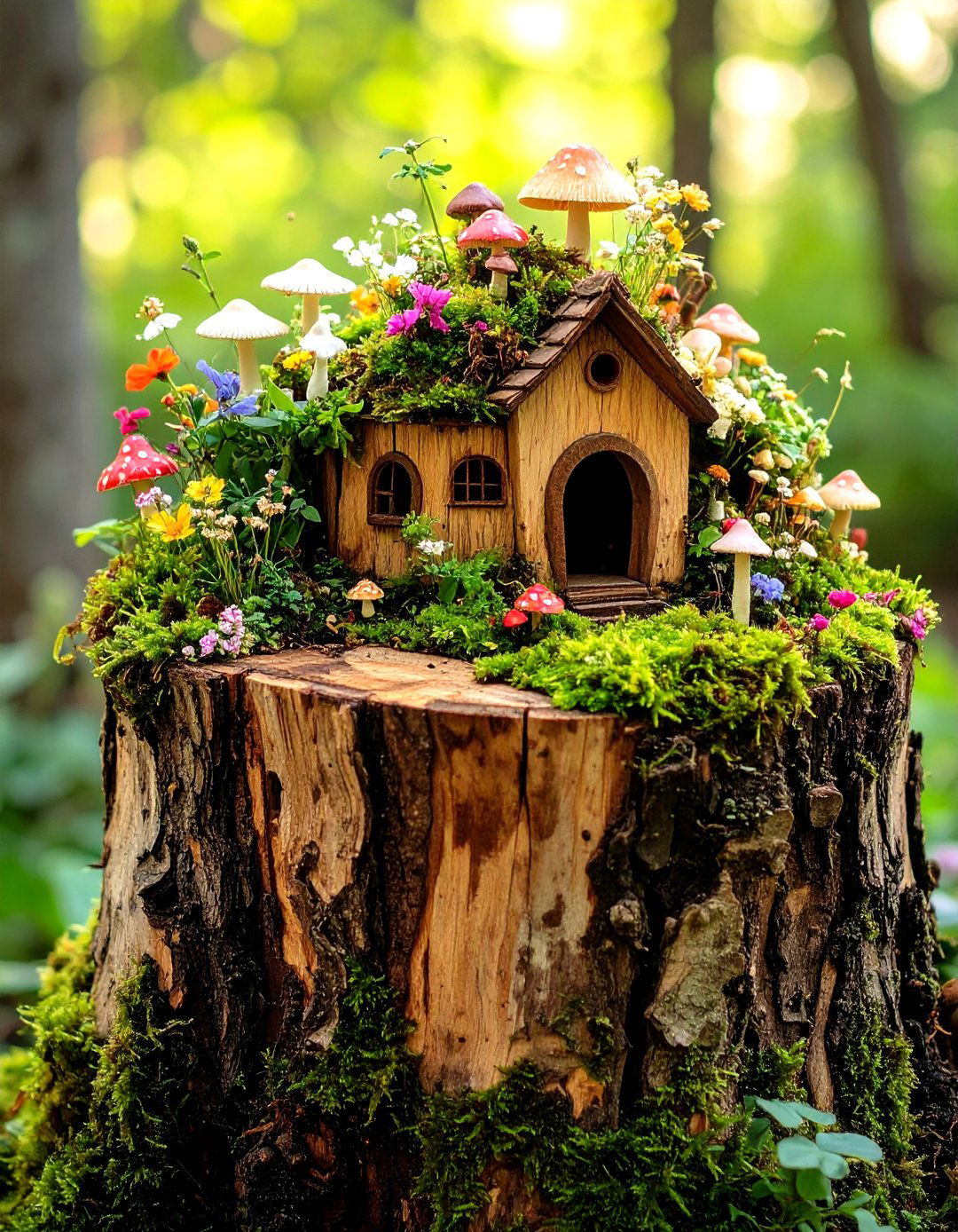 Tree Stump Fairy Garden Village - 20 Fairy Garden Ideas