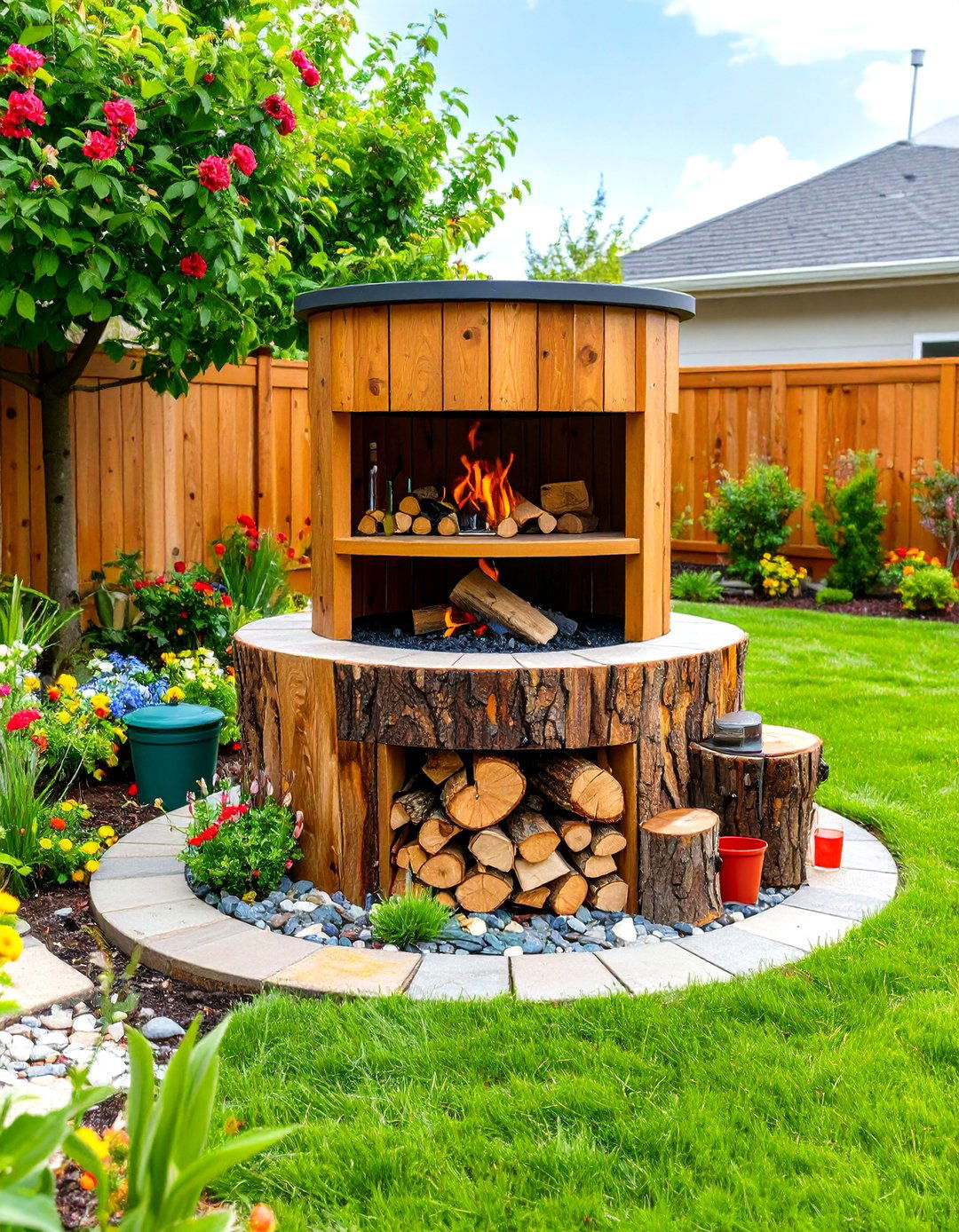 Tree Stump Fire Pit with Built in Storage - 20 Tree Stump Fire Pit Ideas