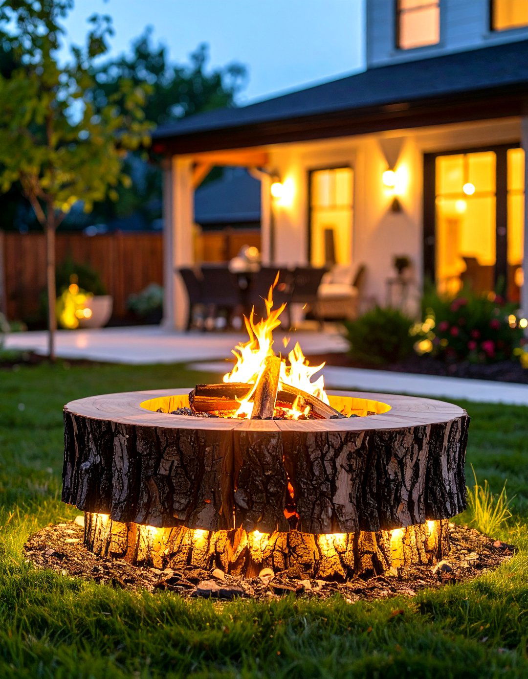 Tree Stump Fire Pit with Lighting Integration - 20 Tree Stump Fire Pit Ideas