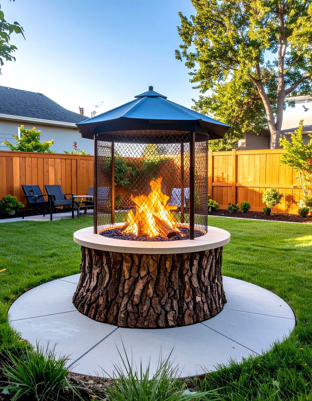 Tree Stump Fire Pit with Spark Containment - 20 Tree Stump Fire Pit Ideas
