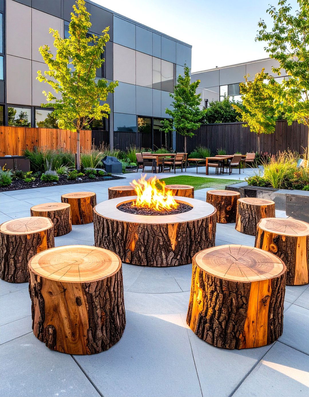 Tree Stump Fire Pit with Surrounding Seating Stumps - 20 Tree Stump Fire Pit Ideas
