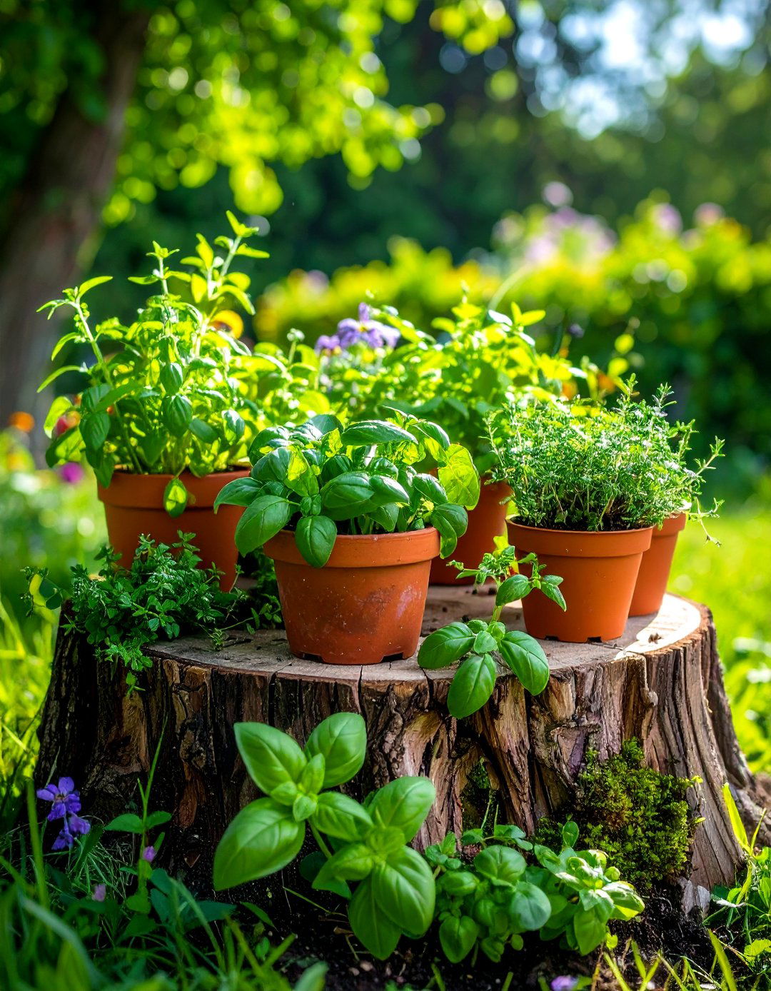 Tree Stump Herb Garden Oasis - 20 Tree Stump Decorating Ideas
