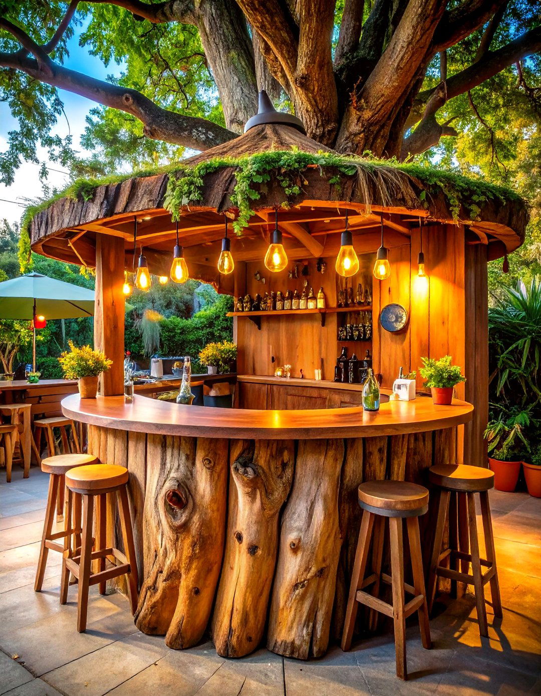 Tree Stump Outdoor Bar Creation - 20 Tree Stump Decorating Ideas
