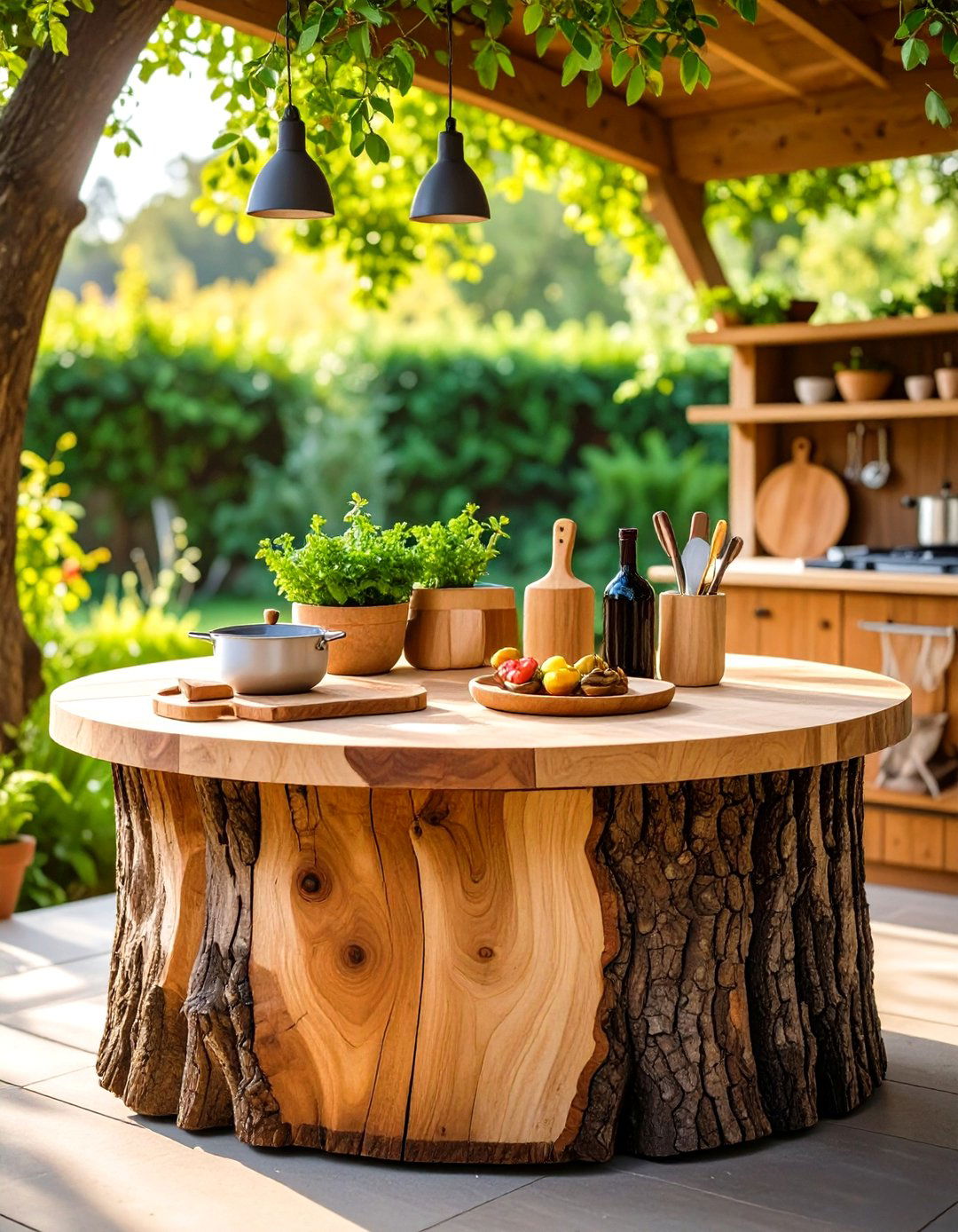 Tree Stump Outdoor Kitchen Counter - 20 Tree Stump Decorating Ideas