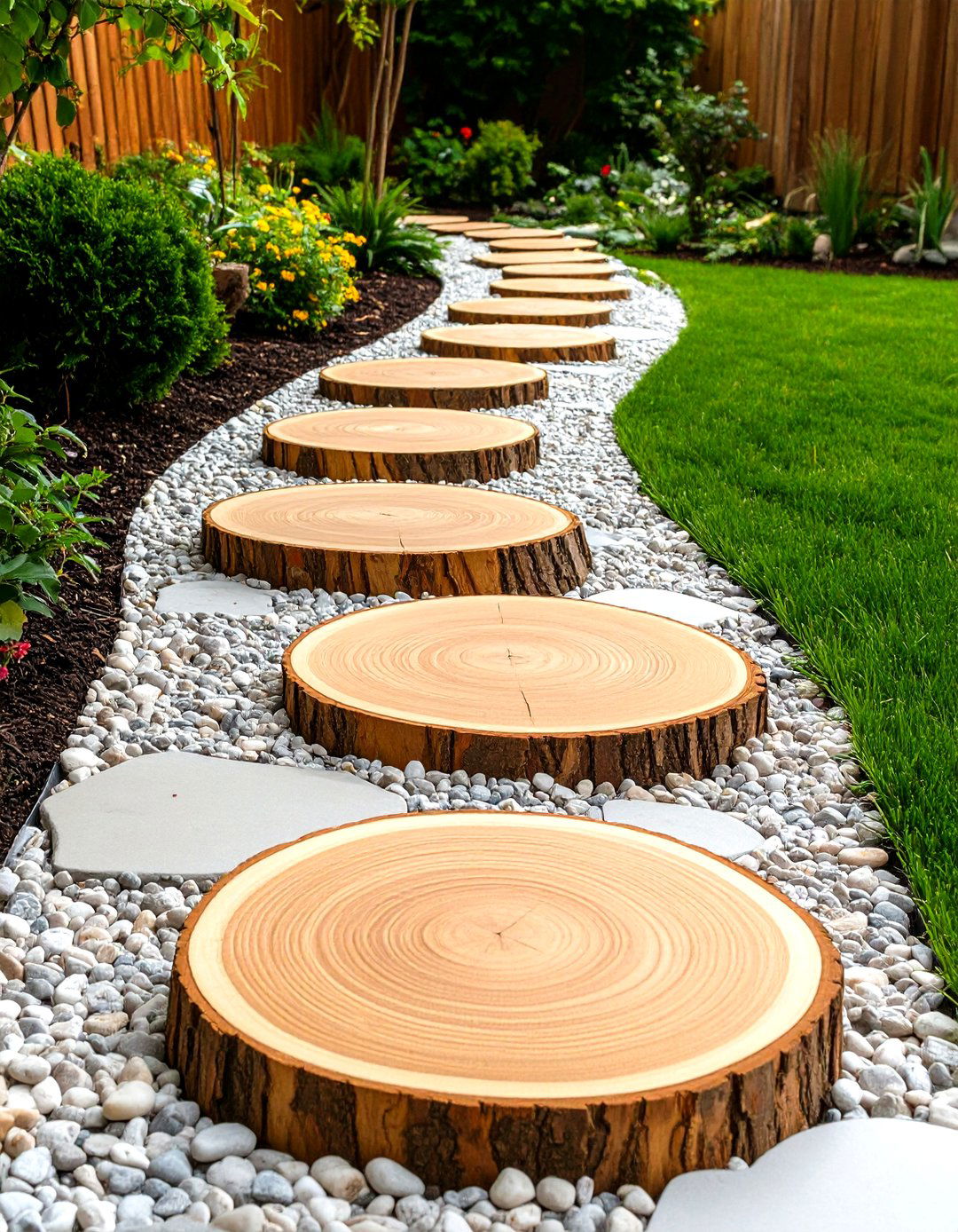 Tree Stump Pathway Stepping Stones - 20 Tree Stump Decorating Ideas