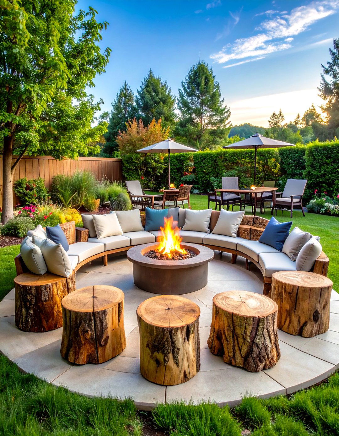 Tree Stump Seating Circle Design - 20 Tree Stump Decorating Ideas