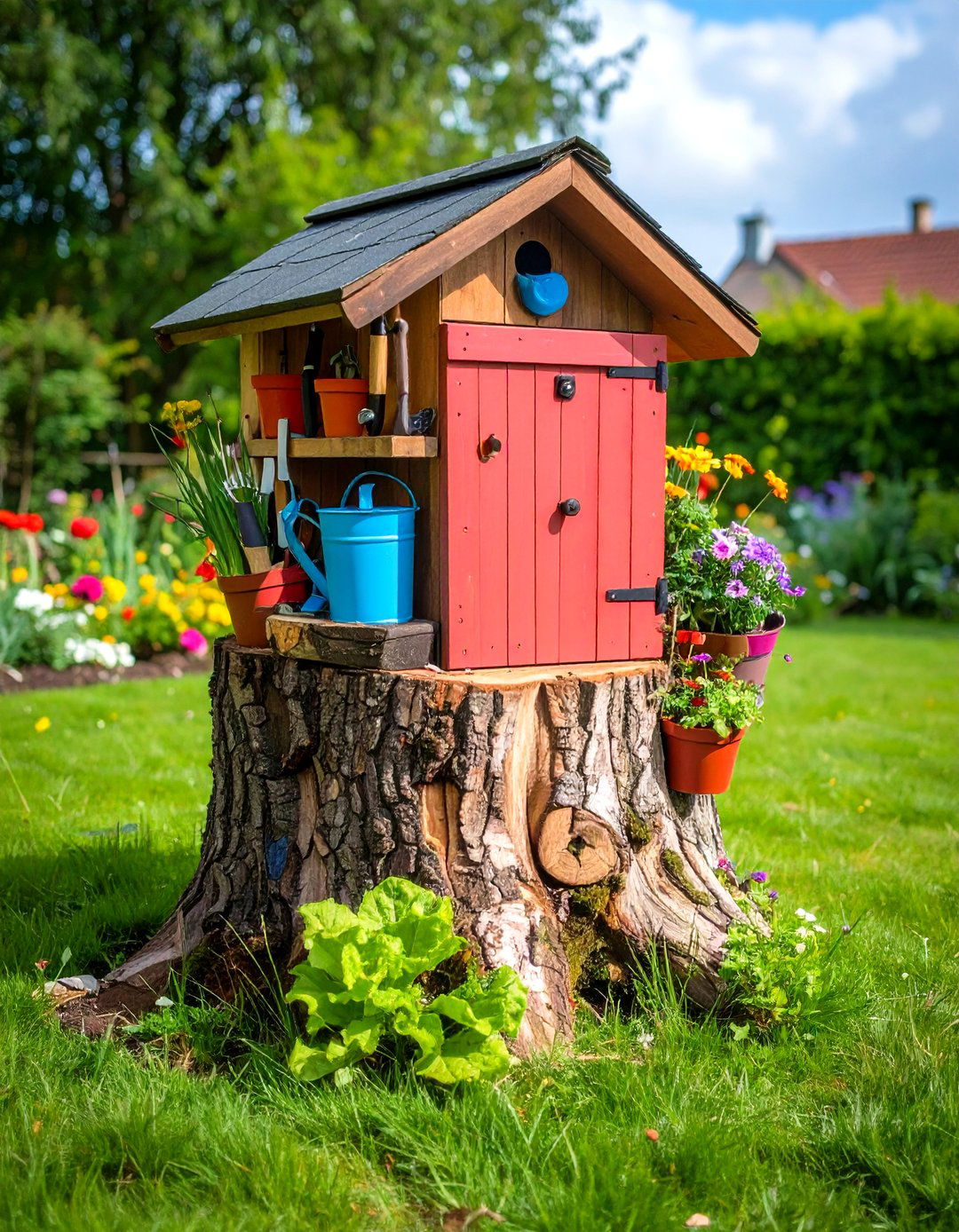 Tree Stump Storage Solution Innovation - 20 Tree Stump Decorating Ideas