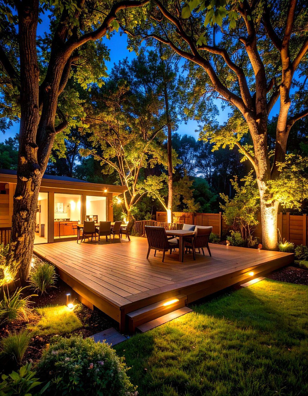 Tree Uplight Deck Lighting Extends the Space - 20 Deck Lighting Ideas