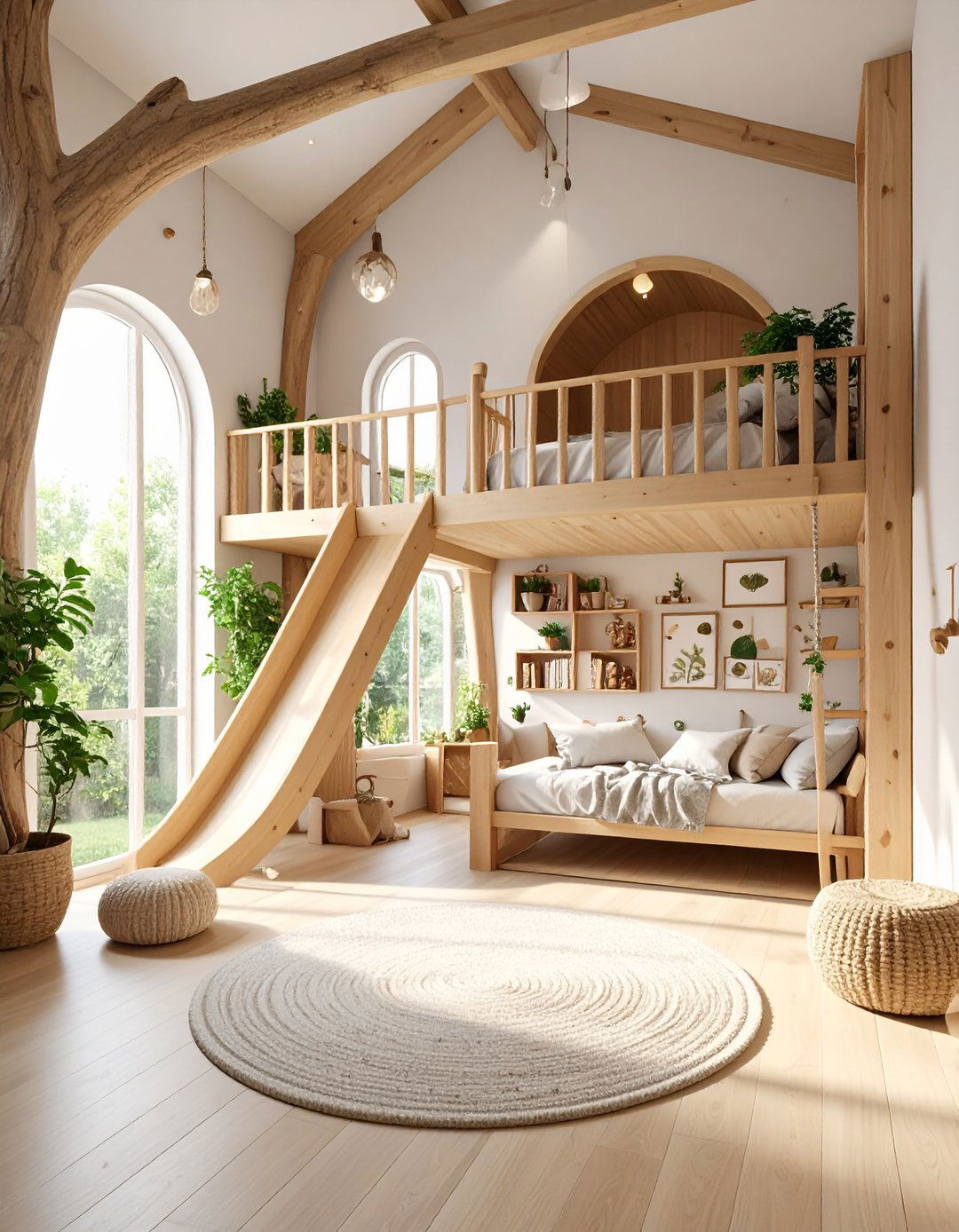 Treehouse Adventure Bunk Room with Slide and Climbing Features - 20 bunk room ideas