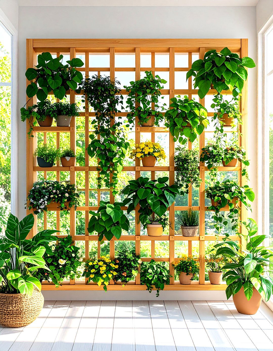 Trellis Climbing Indoor Plant Wall Garden - 20 Indoor Plant Wall Ideas