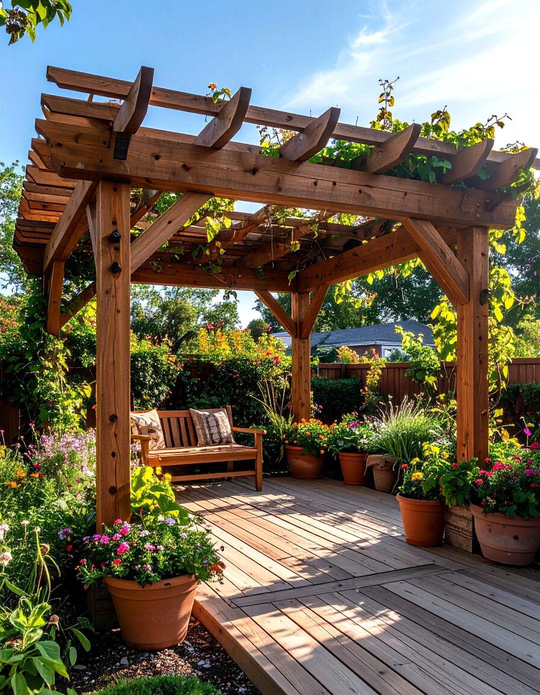 Trellis Roof with Climbing Plants - 20 Small Patio Pergola Ideas