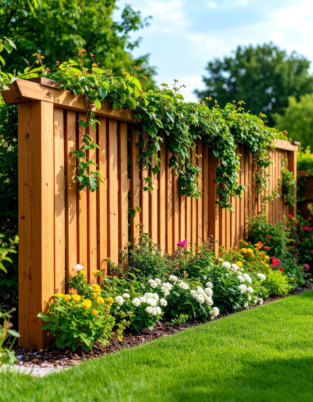 Trellis with Climbing Plants Privacy Fence Ideas - 20 Cheap Privacy Fence Ideas