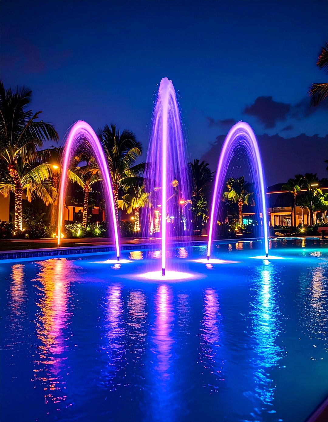 Trio Spout Fountain Features Layered Pool Water Jets - 20 Pool Fountain Ideas