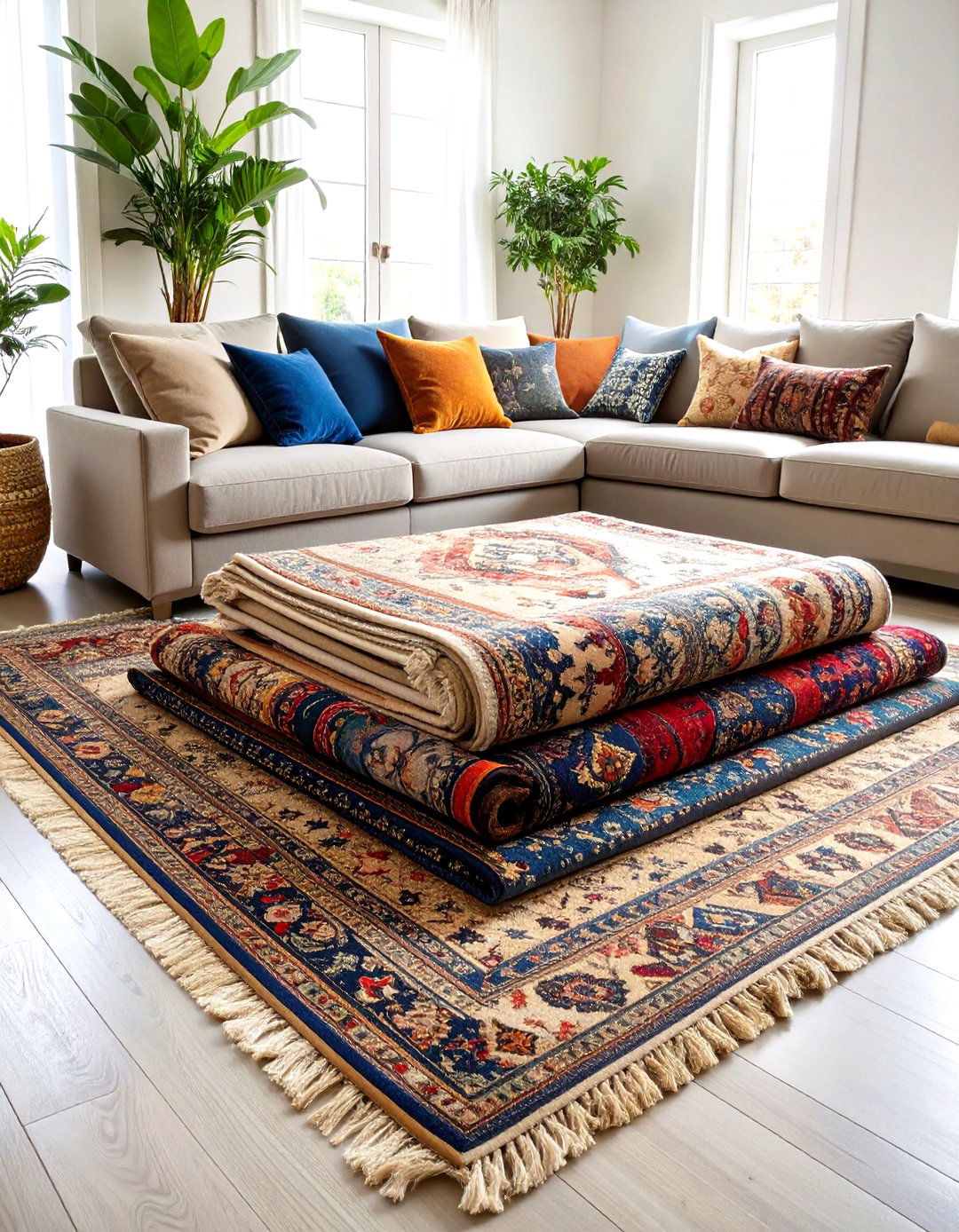 Triple Layer Rug Stack - 20 Maximalist Decor Ideas