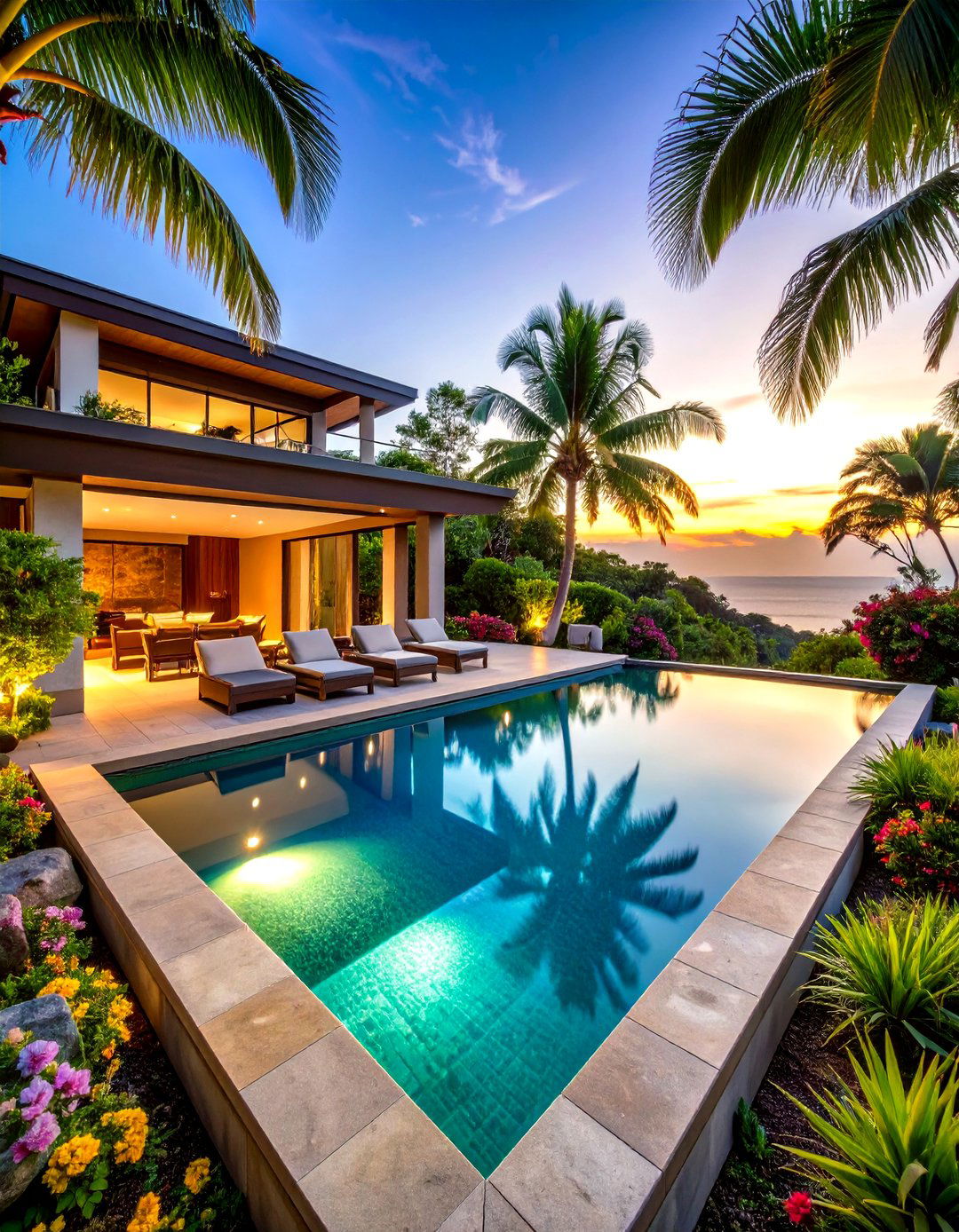 Tropical Backyard Infinity Pool Vista - 20 Tropical Backyard Ideas