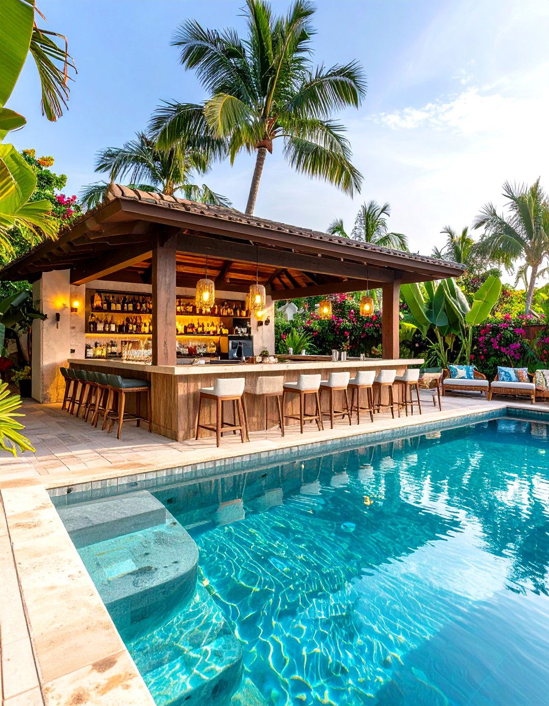 Tropical Backyard Swim Up Bar Paradise - 20 Tropical Backyard Ideas
