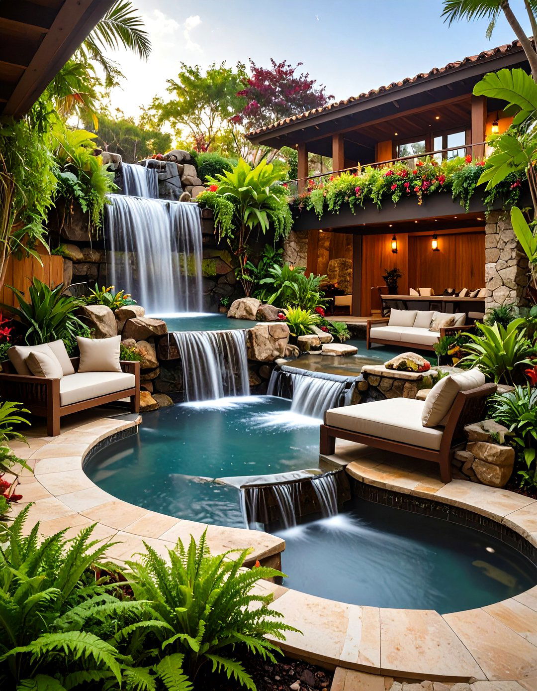 Tropical Backyard Waterfall Grotto Oasis - 20 Tropical Backyard Ideas