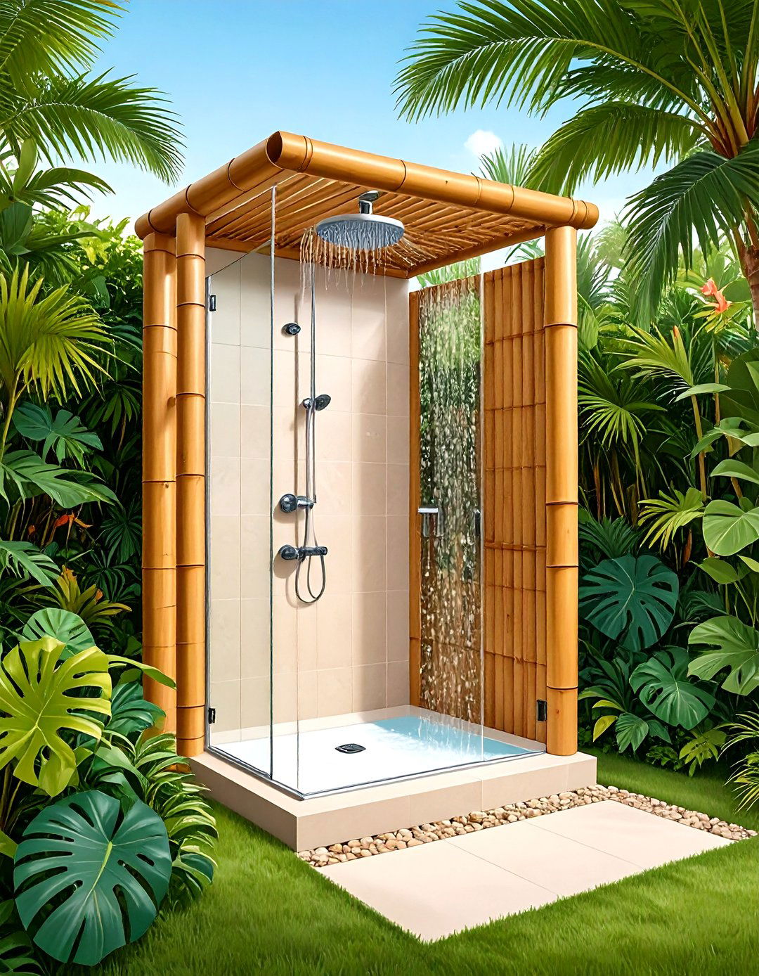 Tropical Bamboo Enclosed Outdoor Shower - 20 Outdoor Shower Ideas