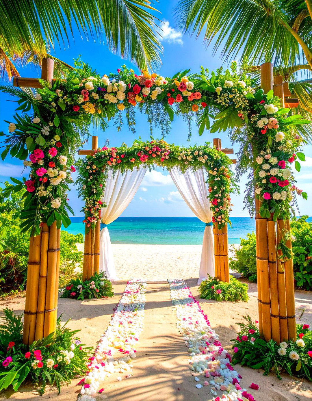 Tropical Bamboo Palm Wedding Arch - 20 Wedding Arch Ideas