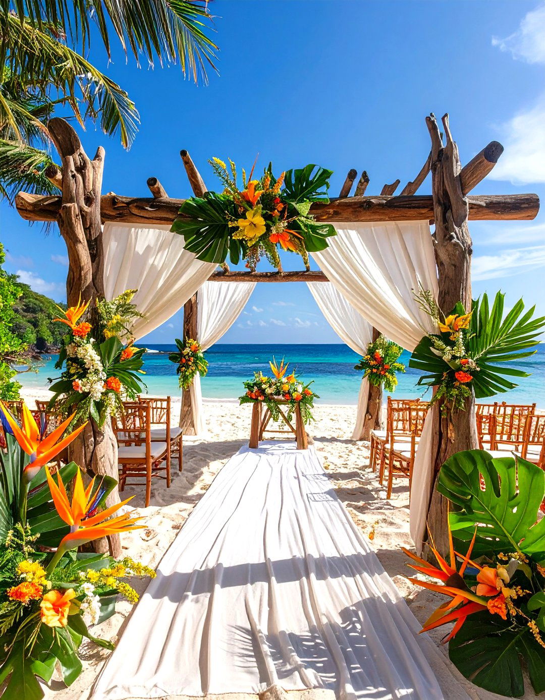 Tropical Beach Wedding Altar with Driftwood Architecture - 20 Wedding Altar Ideas