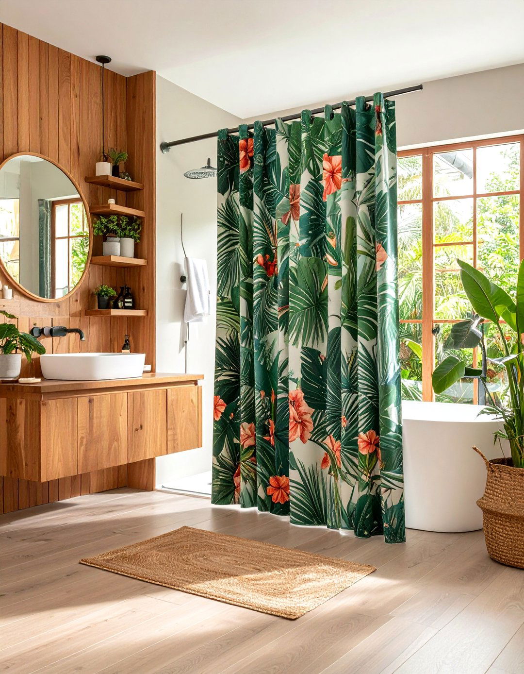 Tropical Botanical Bathroom Curtain Motifs - 20 bathroom curtain ideas