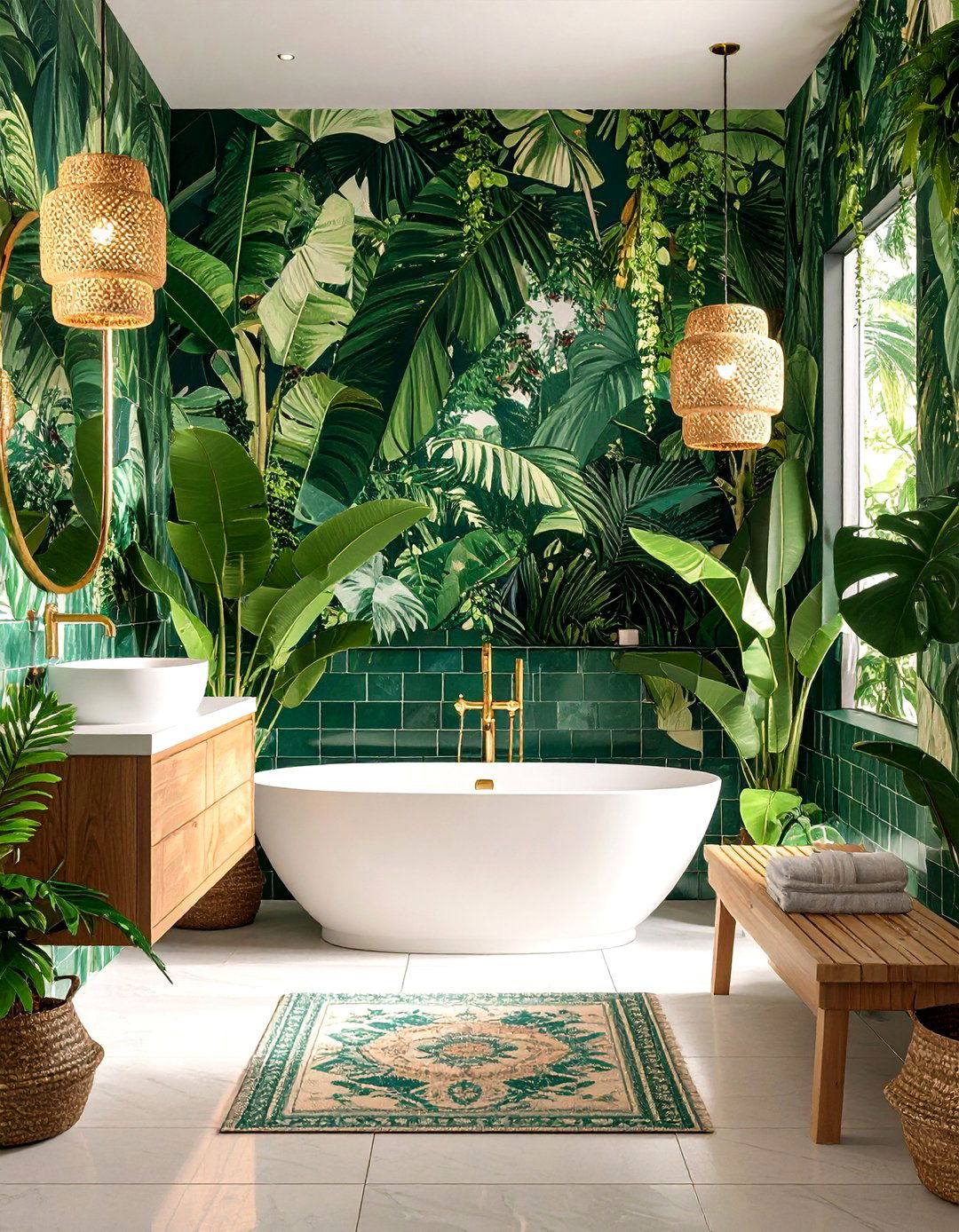 Tropical Jungle Maximalist Bathroom - 20 Maximalist Bathroom Design Ideas