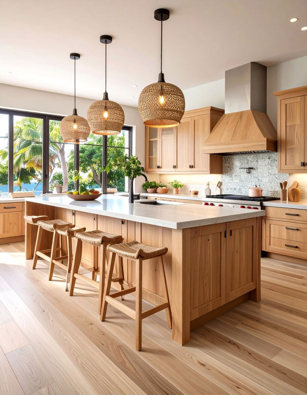 Tropical Light Wood Cabinet Kitchen with Natural Textures - 20 Kitchens With Light Wood Cabinets