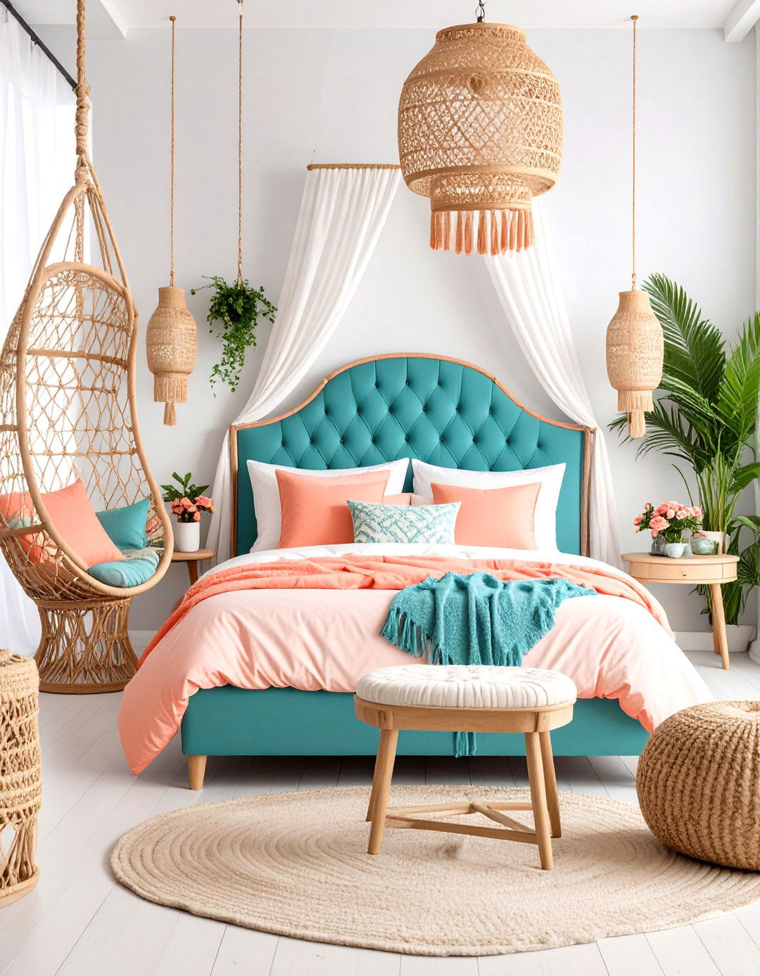 Tropical Mermaid Bedroom with Coral and Turquoise Palette - 20 Mermaid Bedroom Ideas