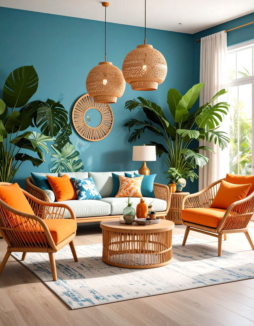 Tropical Orange and Blue Living Room - 20 orange and blue living room ideas