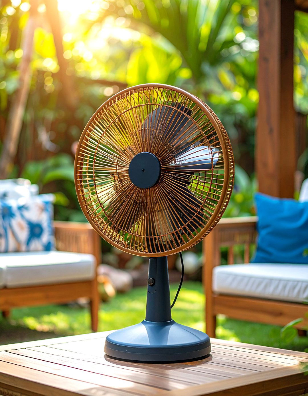 Tropical Palm Leaf Patio Fan with Natural Rattan Blades - 20 Patio Fan Ideas