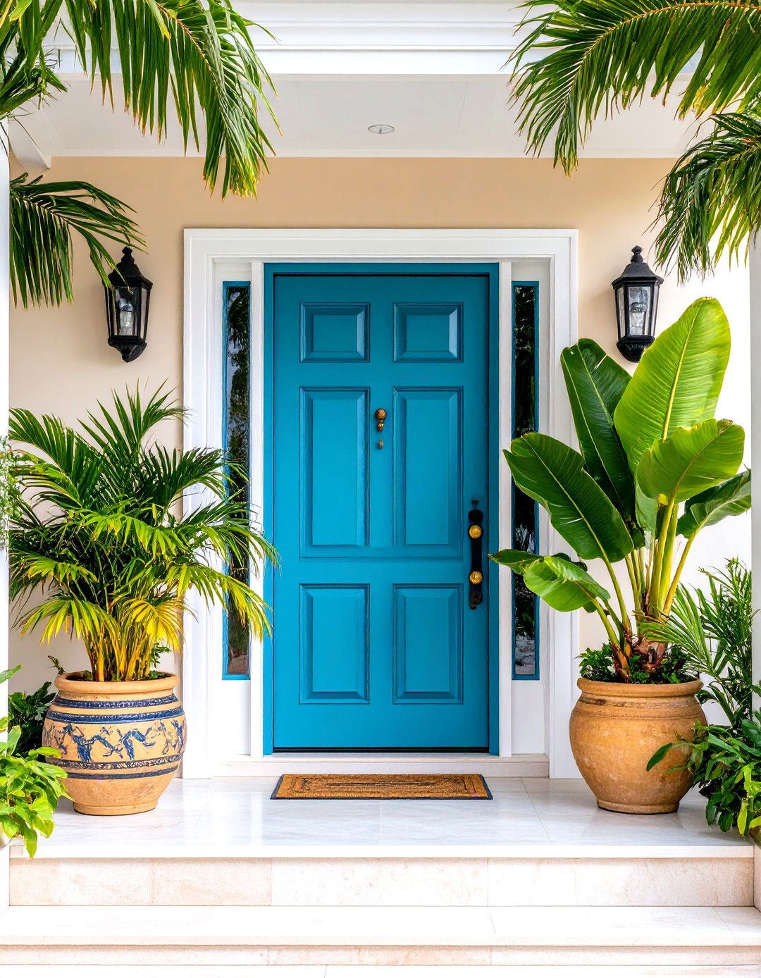 Tropical PalmInspired Turquoise Door - 20 Turquoise Front Door Ideas