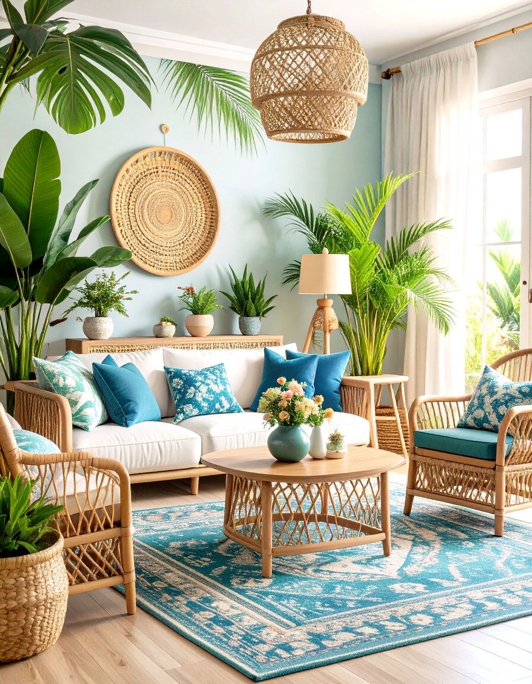 Tropical Paradise Boho Living Room Retreat - 20 Colorful Boho Living Room Ideas
