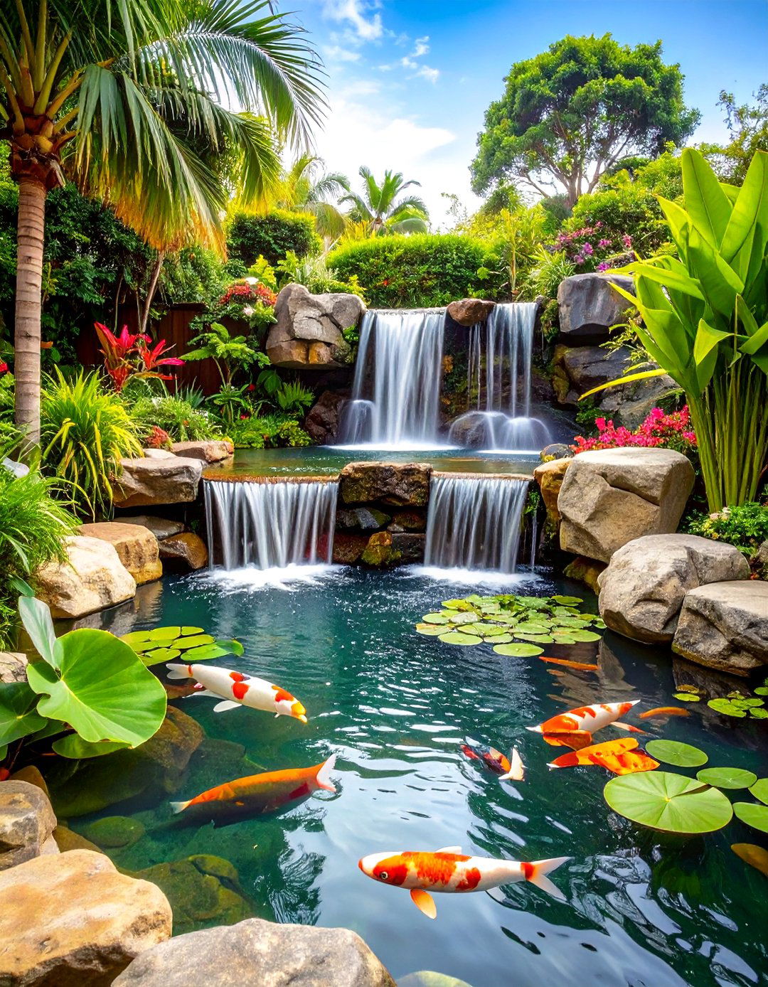 Tropical Paradise Koi Pond Design - 20 Koi Pond Ideas