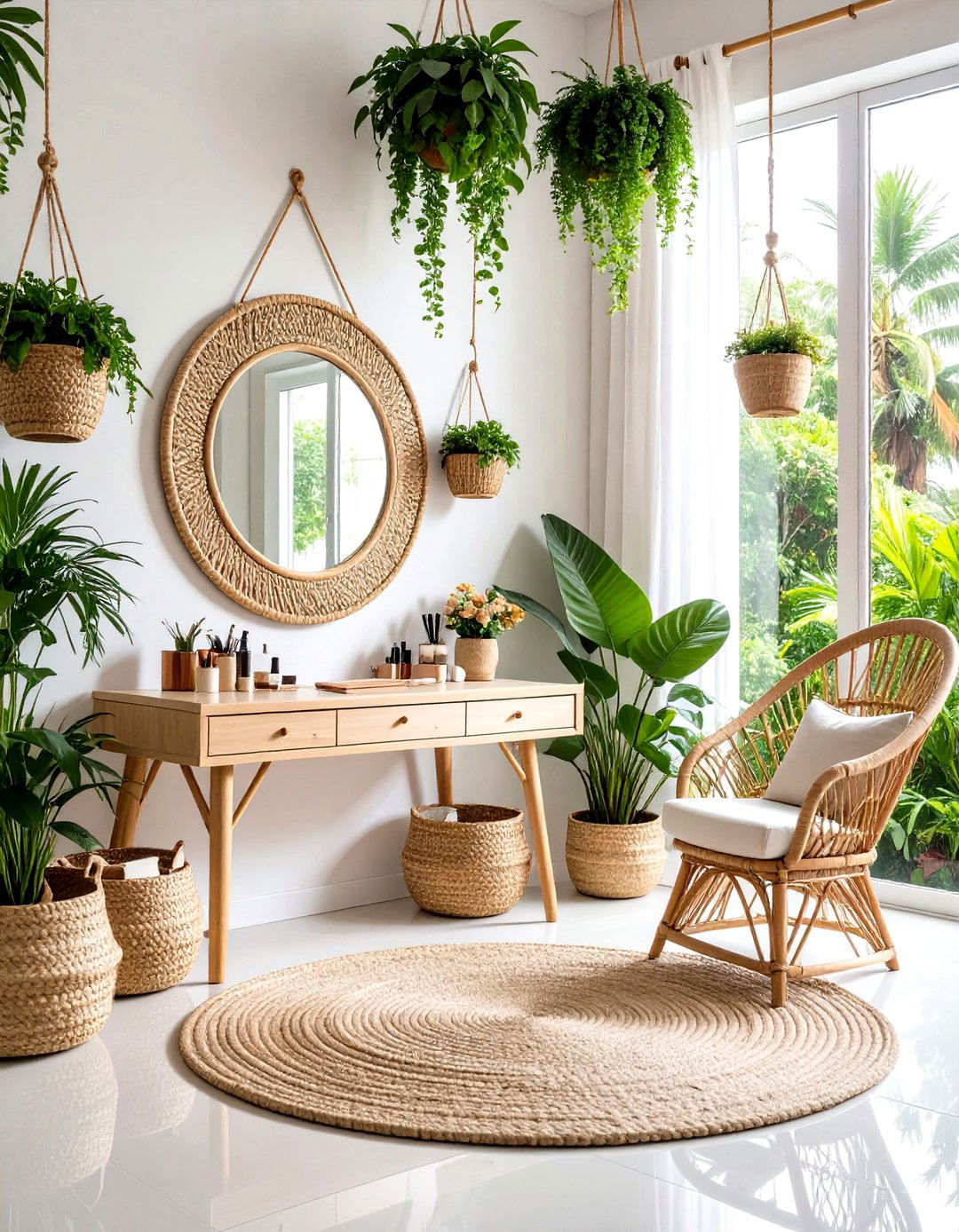 Tropical Paradise Makeup Room with Botanical Elements - 20 Makeup Room Ideas