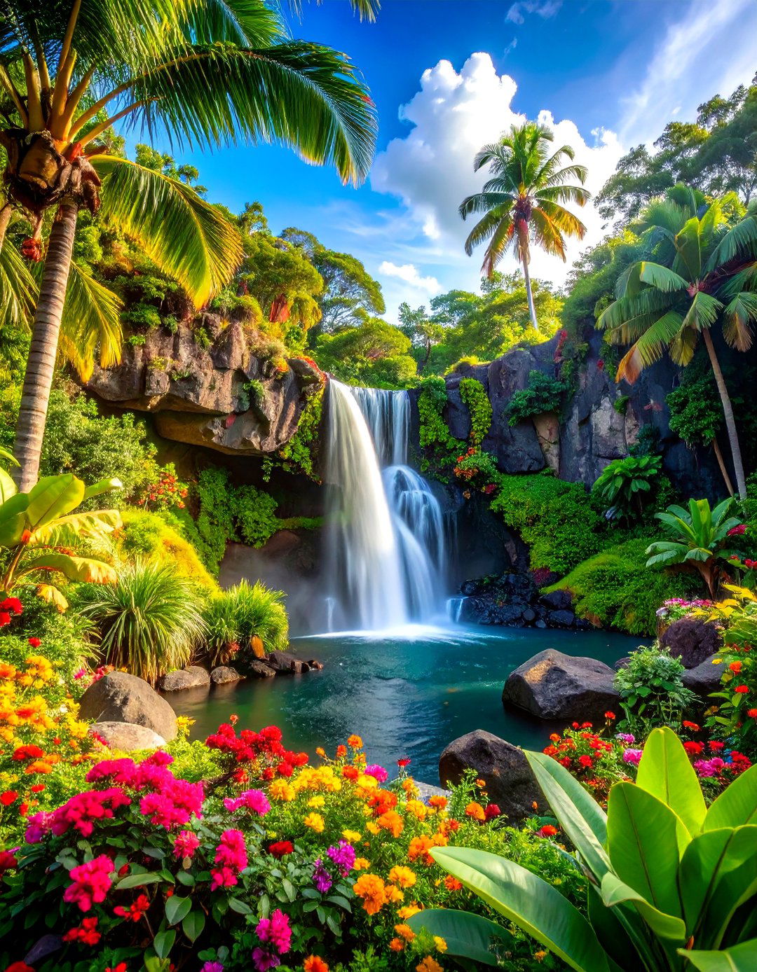 Tropical Paradise Pondless Waterfall - 20 Pondless Waterfall Ideas