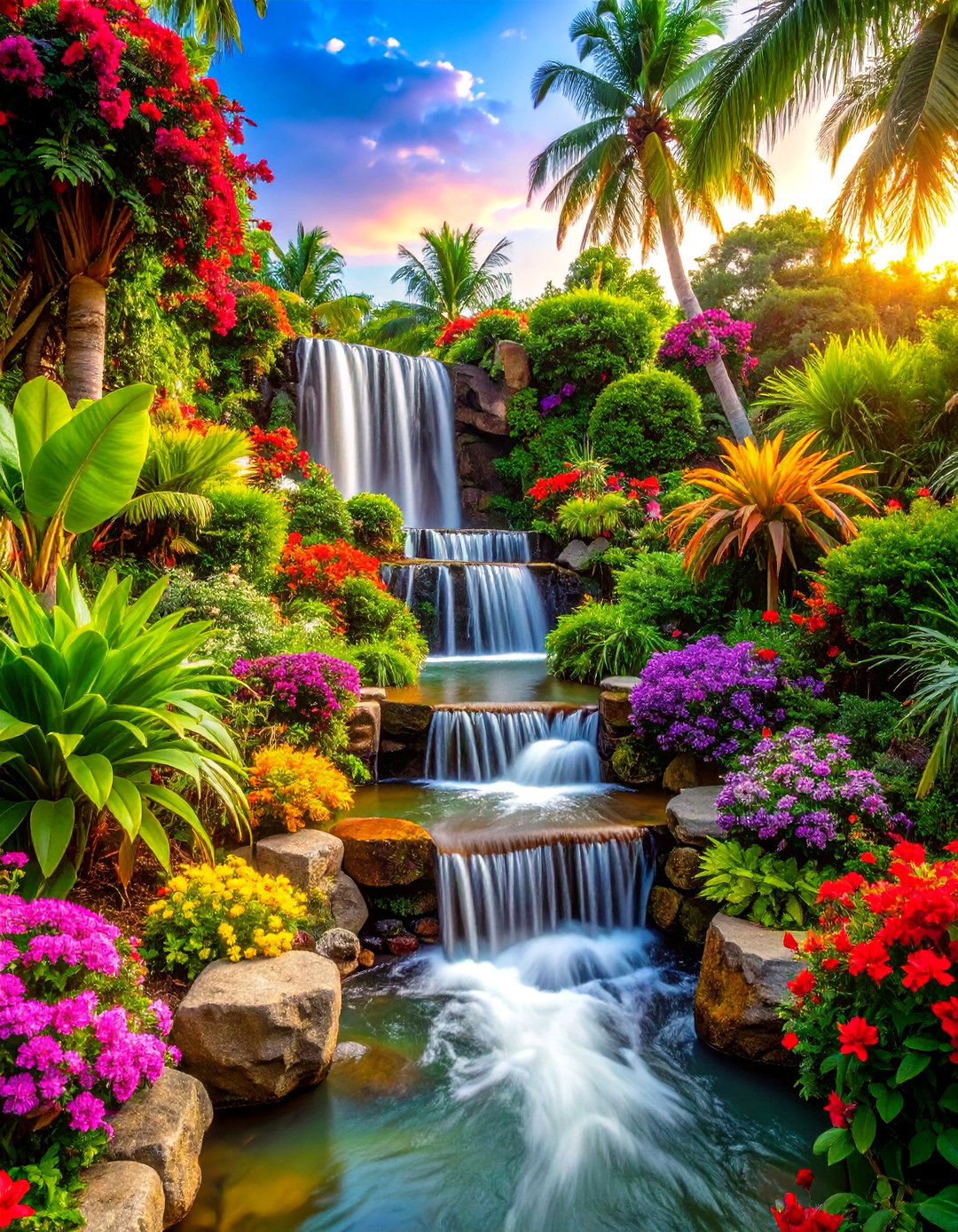 Tropical Paradise Pondless Waterfall - 20 Pondless Waterfall Design Ideas