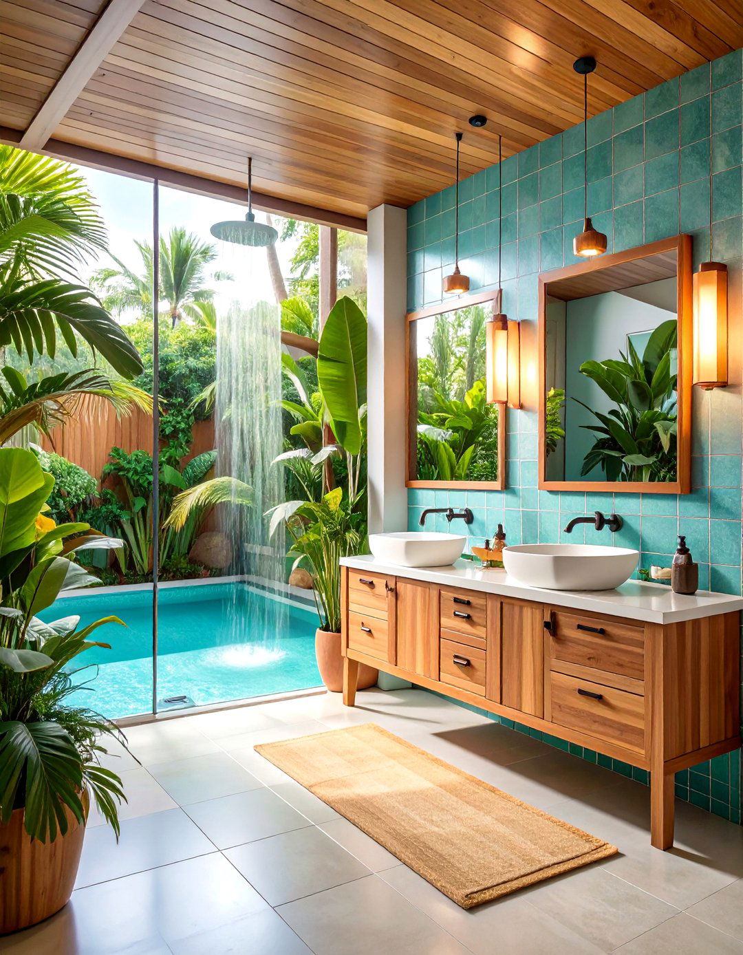 Tropical Paradise Pool Bathroom - 20 Pool Bathroom Ideas