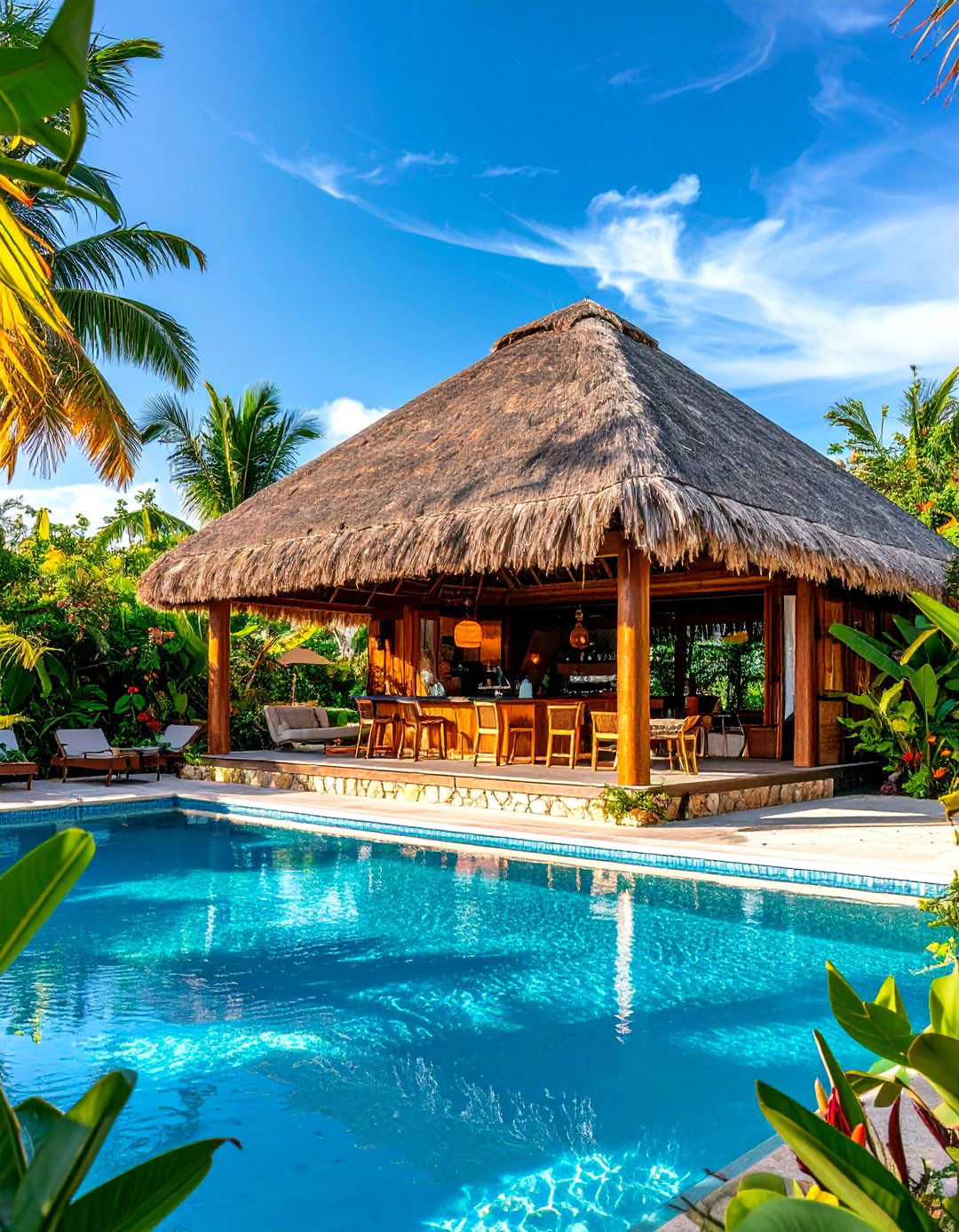 Tropical Paradise Pool House with Bamboo Accents - 20 Pool House Ideas