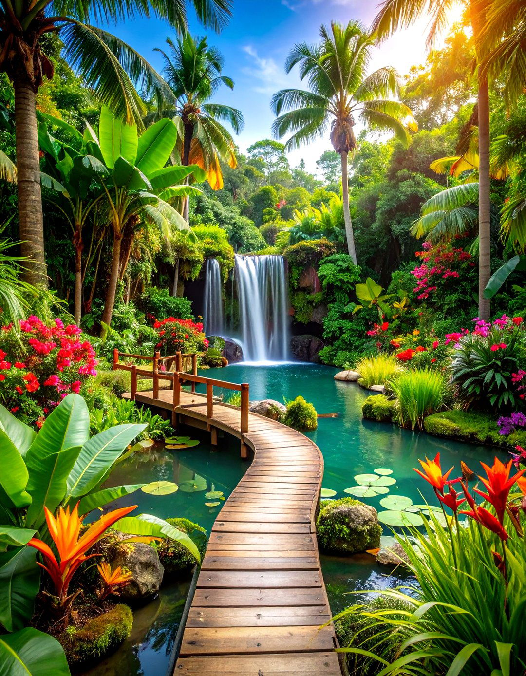 Tropical Pond Landscaping with Lush Foliage and Exotic Plants - 20 Pond Landscaping Ideas