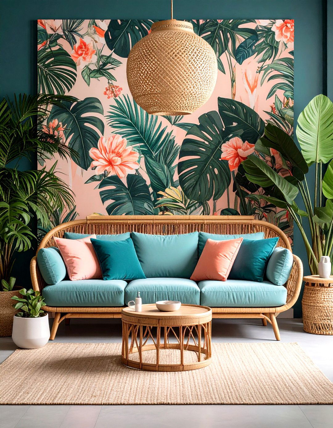 Tropical Print Living Room with Miami Vice Vibes - 20 1980s Living Room Ideas