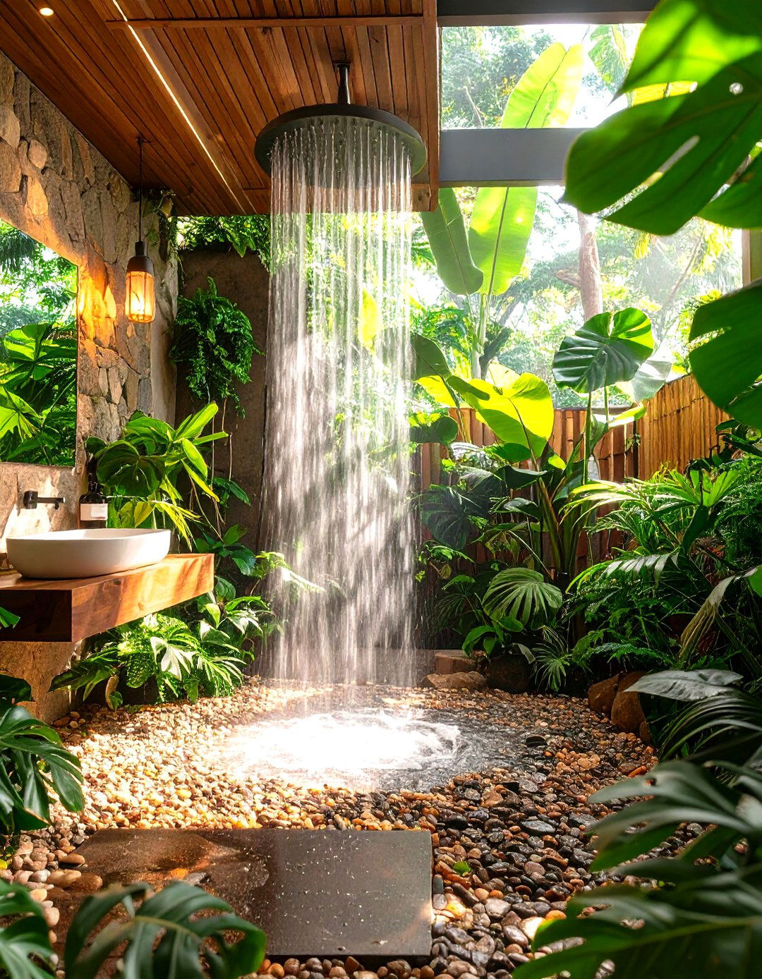 Tropical Rain Shower Greenhouse Bathroom - 20 Greenhouse Bathroom Ideas