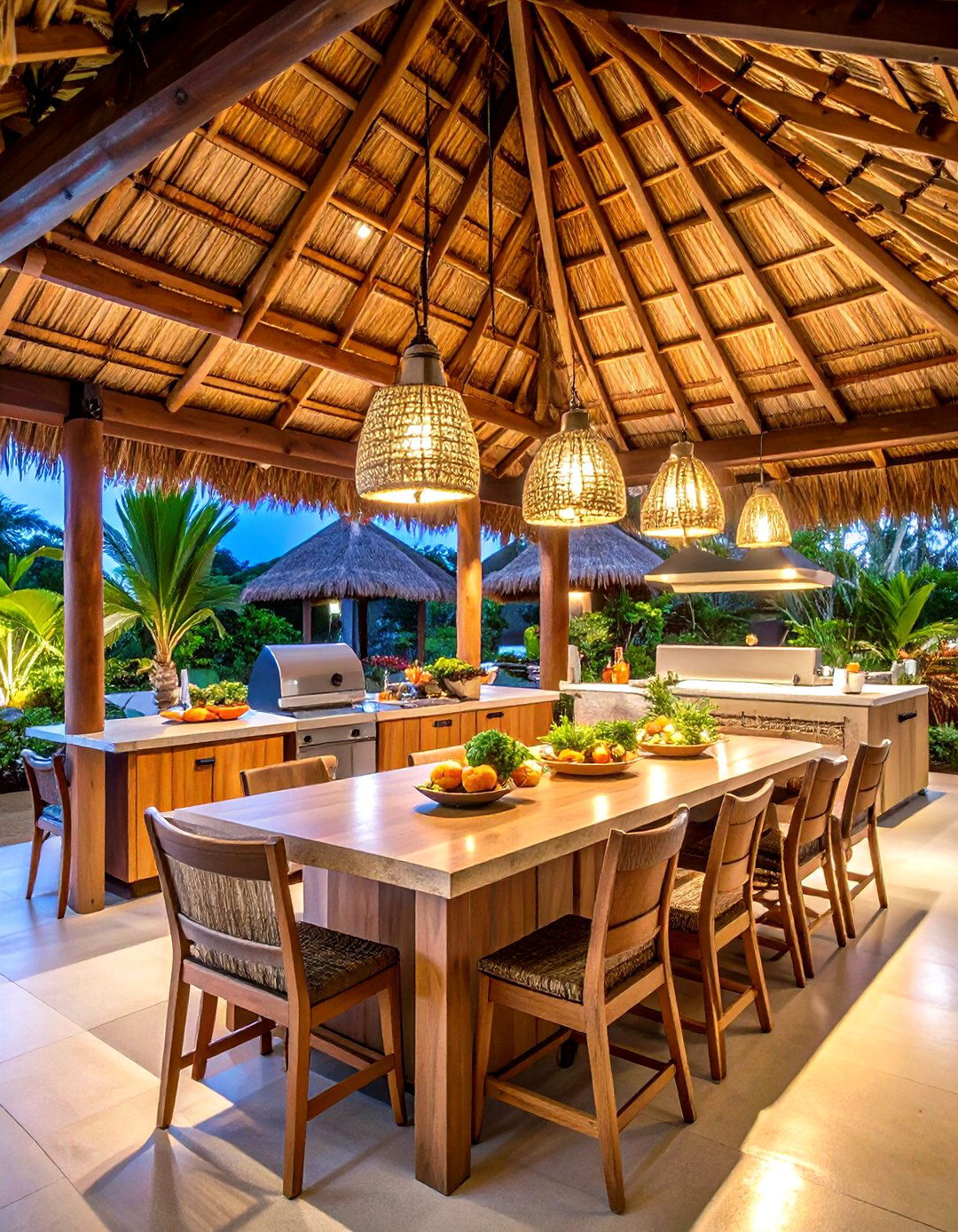 Tropical Thatched Roof Outdoor Kitchen with a Gazebo - 20 Outdoor Kitchen with a Gazebo Ideas