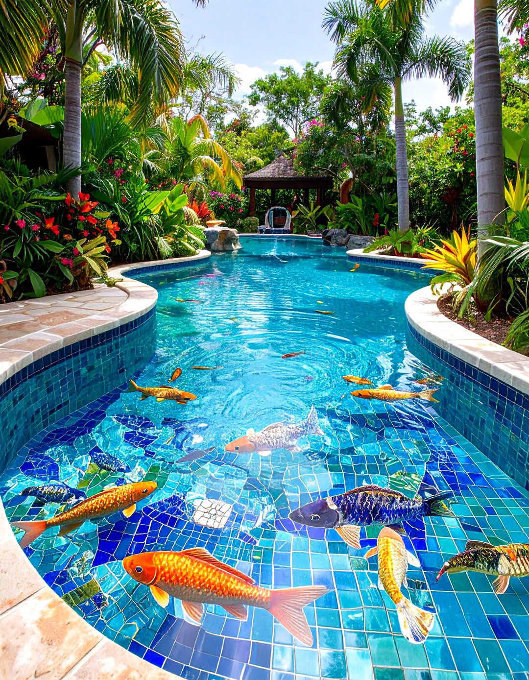 Tropical Themed Pool Tiles and Mosaics - 20 Tropical Pool Landscaping Ideas