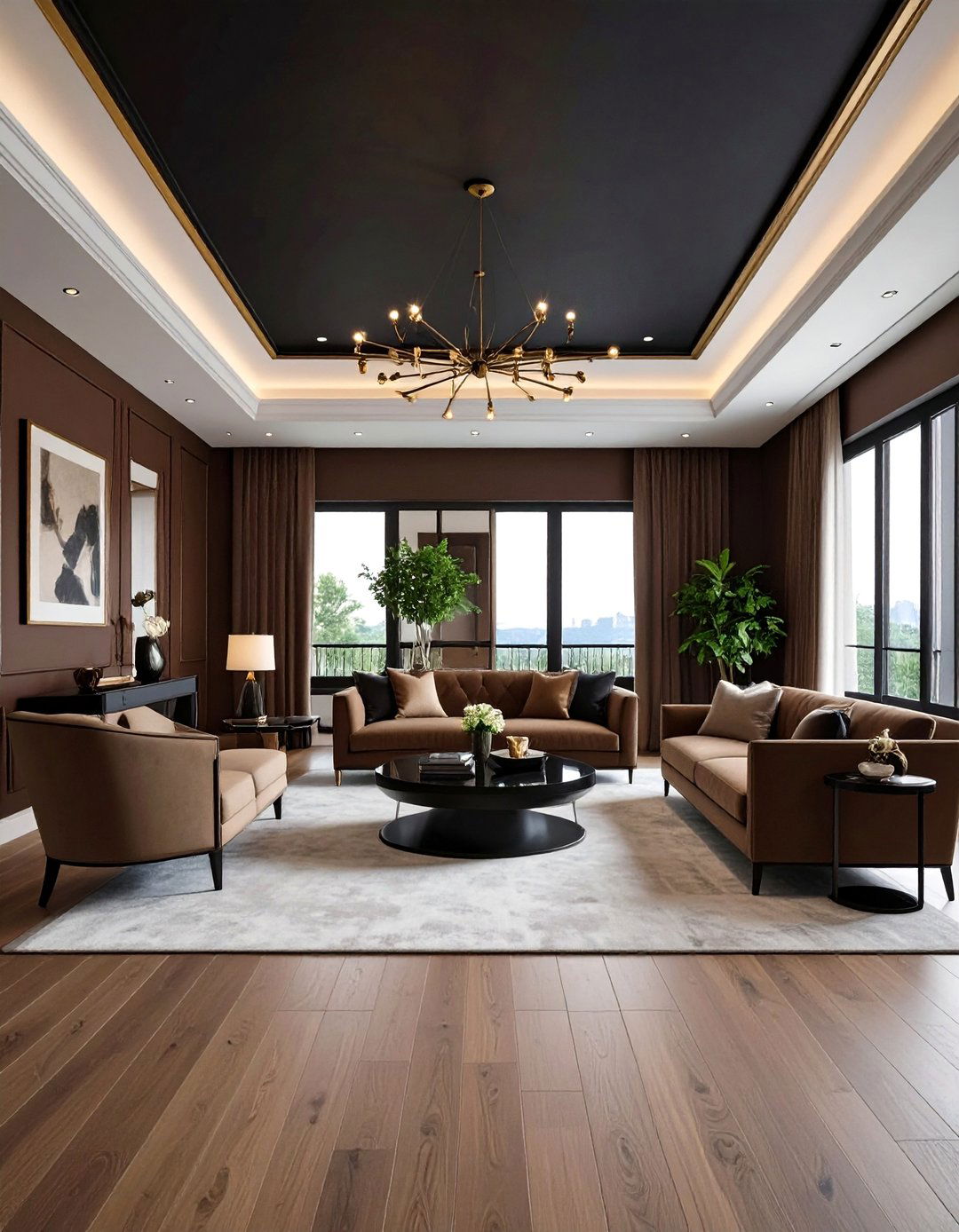 Try Half and Half Color Blocking - 20 Black and Brown Living Room Ideas