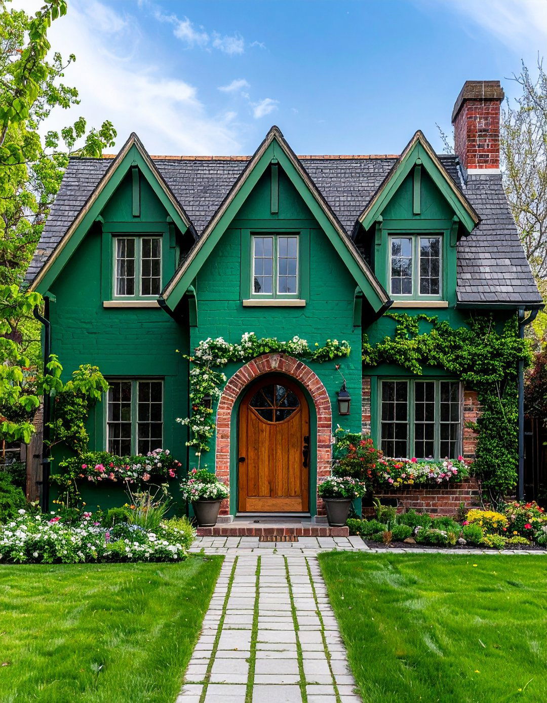 Tudor Cottage Fusion - 20 Sage Green Painted Brick House Ideas