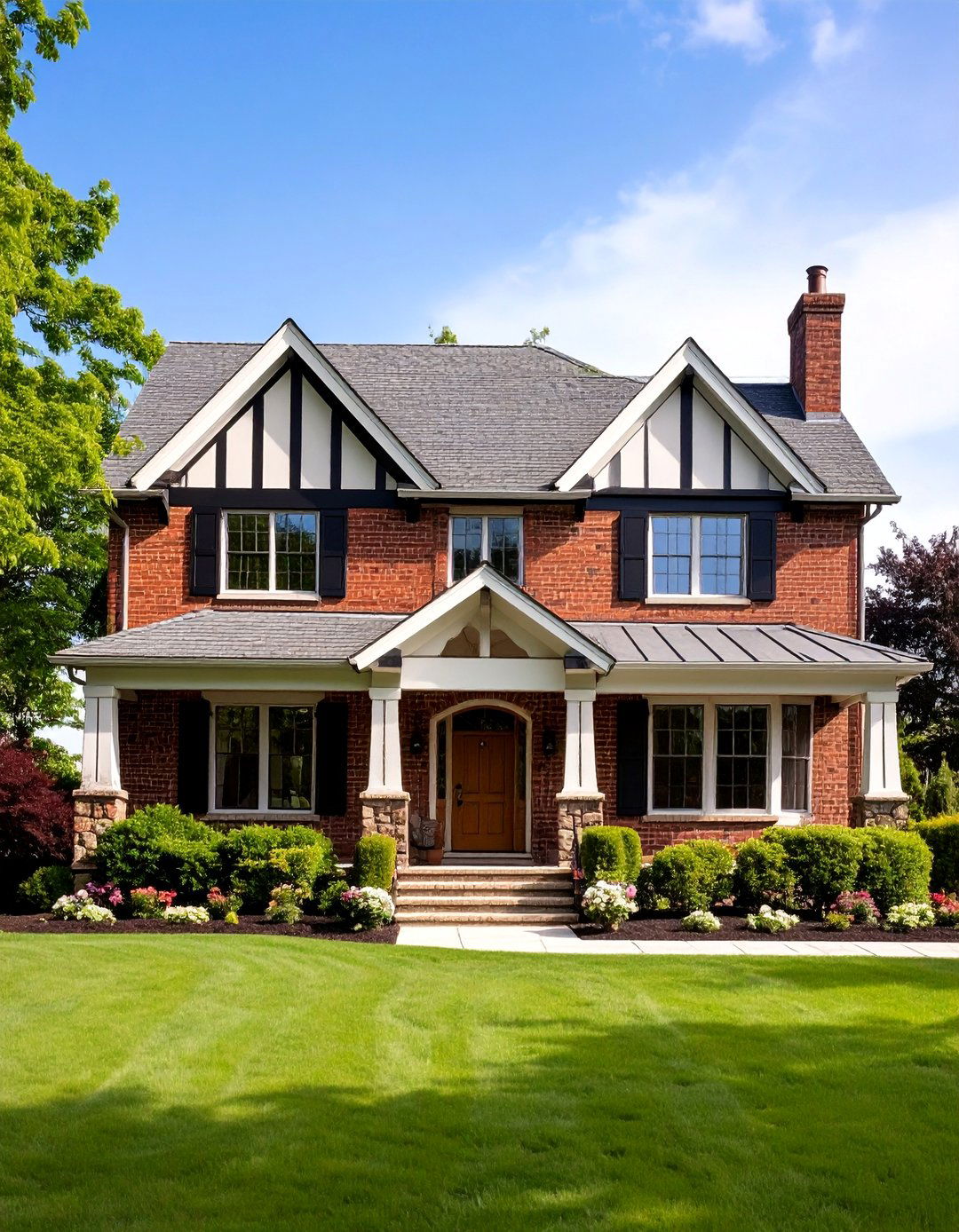Tudor Style Brick Houses with Stone Half Timbering Accents - 20 Brick Houses With Stone Accents